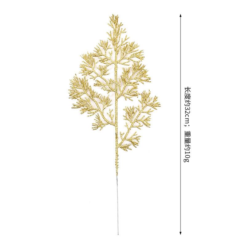 Christmas simulation gold powder pine branch simulation flower green plant glitter powder colorful cypress leaf gold powder branch accessories