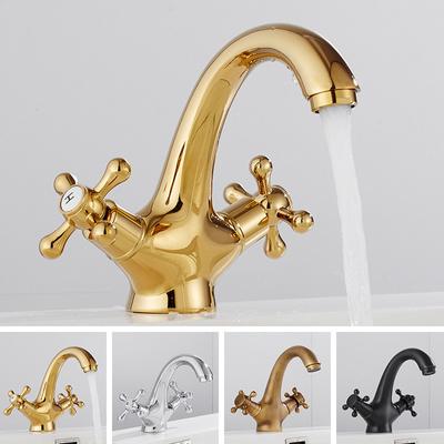 Antique Bathroom Faucet Brass Gold Bathroom Basin Faucet Cold And Hot Water Mixer Sink Tap Double Handle Deck Mounted Tap