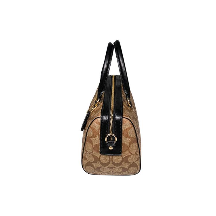 Coach Rowan Monogram Lærred med Læder En-skulder Håndtaske, Crossbody Taske Stor Dame Lysbrun Sort Ramme 83607-IMCBI