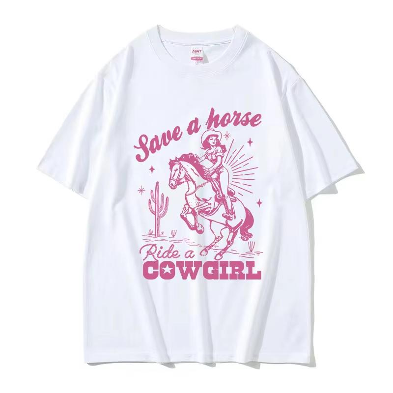 2025 Summe Save A Horse Ride A Cowboy Druck Freizeit Herren Damen Harajuku F100 Reine Baumwolle Bedrucktes Atmungsaktives T-Shirt Y2k