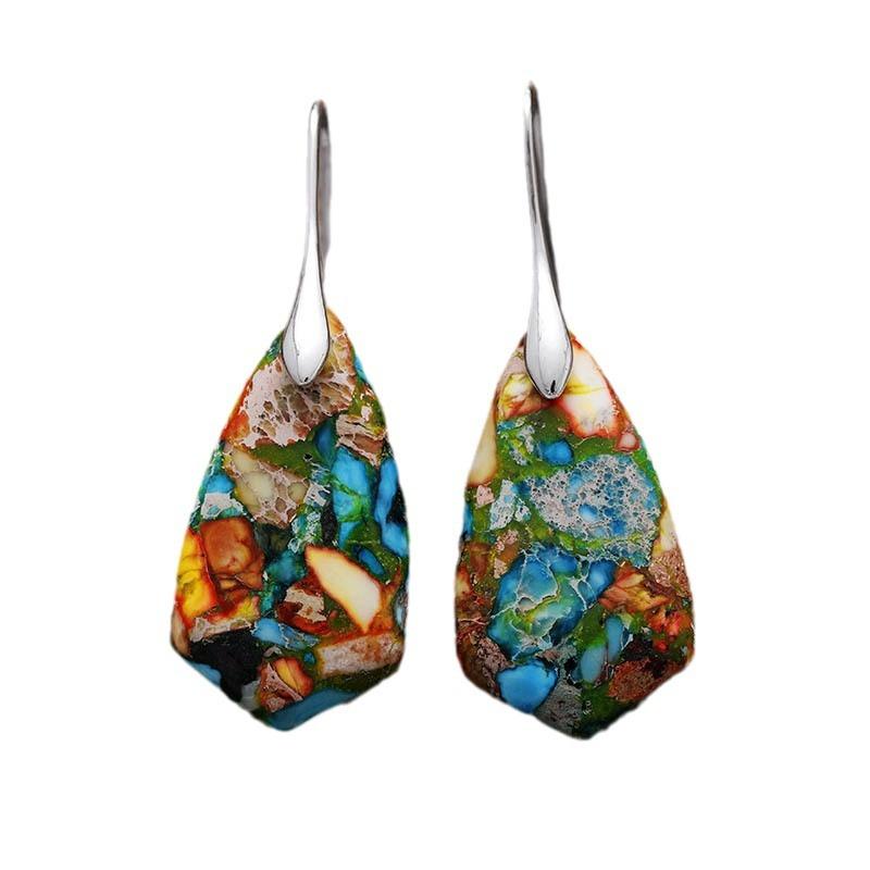 Bohemian Colored Emperor Stone Geometric Pendant Earrings Earrings Popular Jewelry