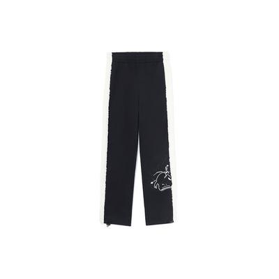 Li Ning X Disney Collaboration Sports Trend Series Color Block Cartoon Print Loose Straight Leg Knit Sweatpants Women Bottoms Black AKLR684-1