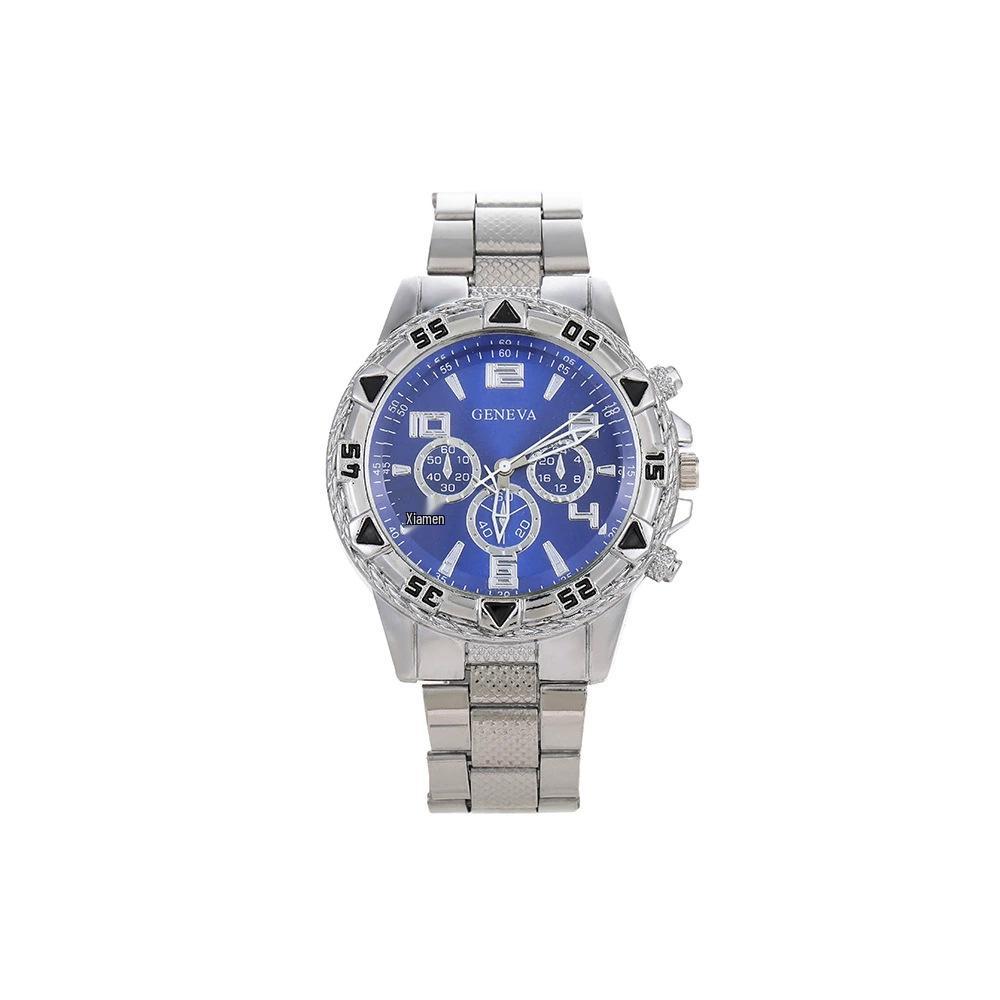 

Мужские кварцевые часы с синим стеклом, защищающим от синего света, со стальным браслетом и тремя дополнительными циферблатами