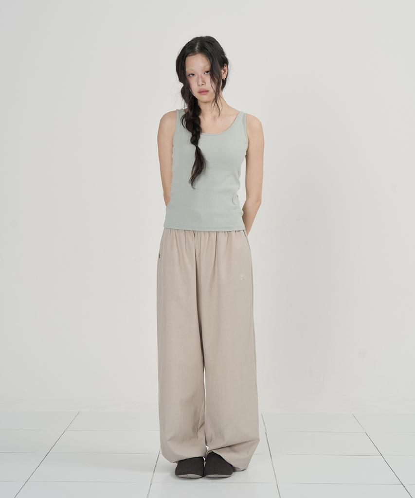 Ouas Wide Elastic Waist Pants (Beige)