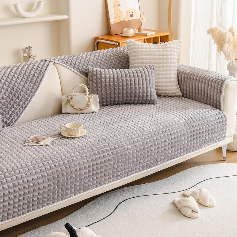 Flannel Sofa Cushion Winter Thickened Plush Warm Non-Slip Seat Cushion Leather Sofa Cover  New Cover