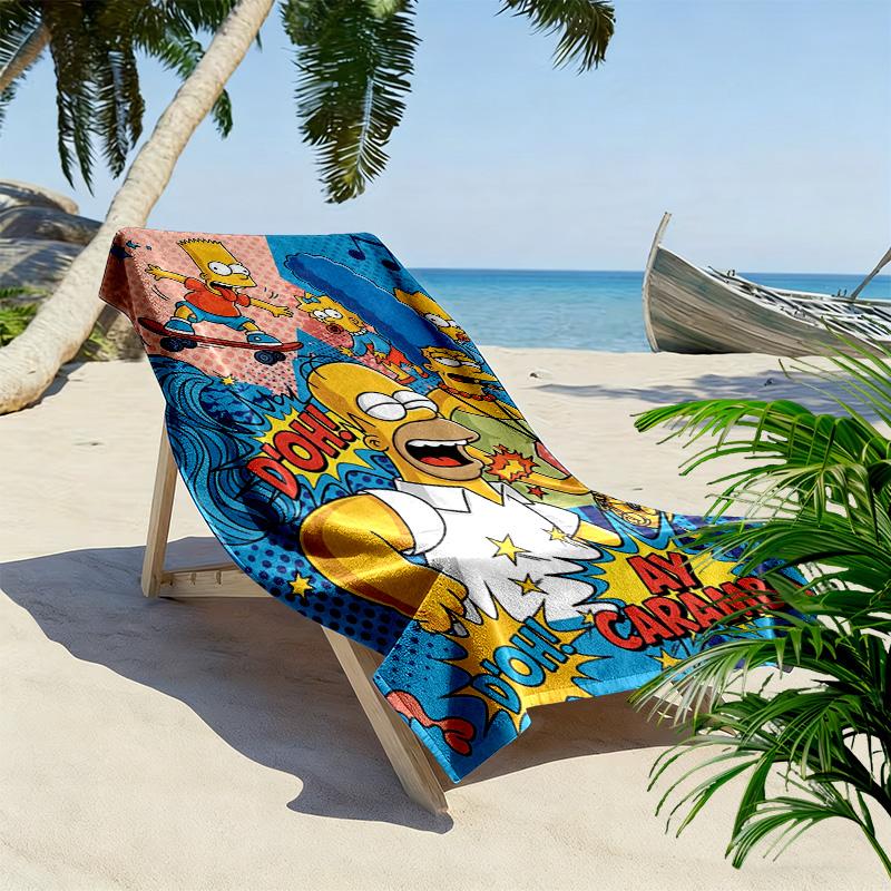Simpsons Family Cartoon Print Beach Towel, Large Soft Quick Dry Towel for Beach Camping Swimming