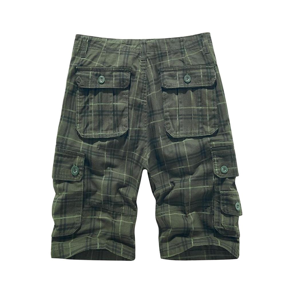 Herren Sommer Arbeitskleidung Plaid Shorts Lose Casual Fünf-Punkt-Hose Multi-Pocket Zipper Herren Jogging Shorts