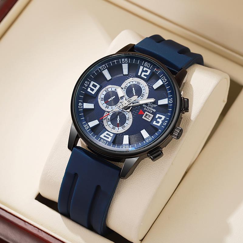 Men'S Watch Quartz Silicone Calendar Casual Waterproof Watch