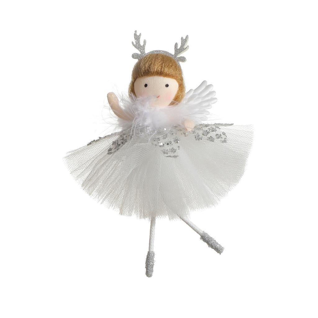 1Pc Christmas Tree Ornament with Mesh Skirt, Angel Antlers, and Girl Pendant, for Holiday Parties, Living Room Windows