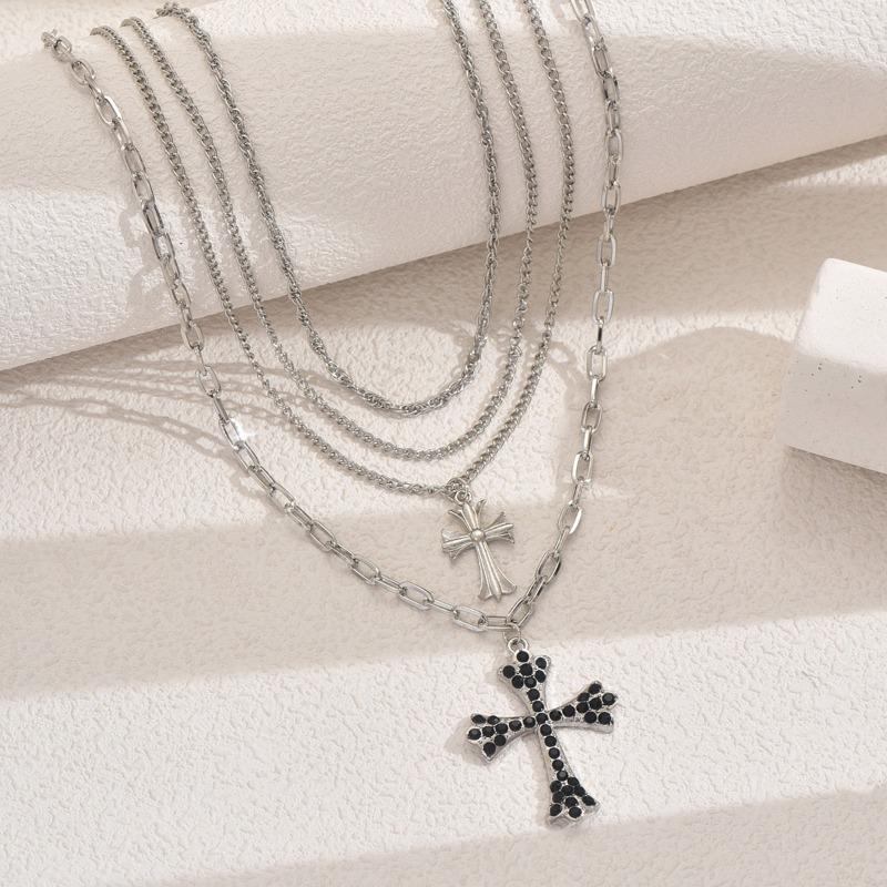 Hip-hop Necklace Jewelry Multi-layered Wearing Cross Pendant Necklace Female High-end Collarbone Chain
