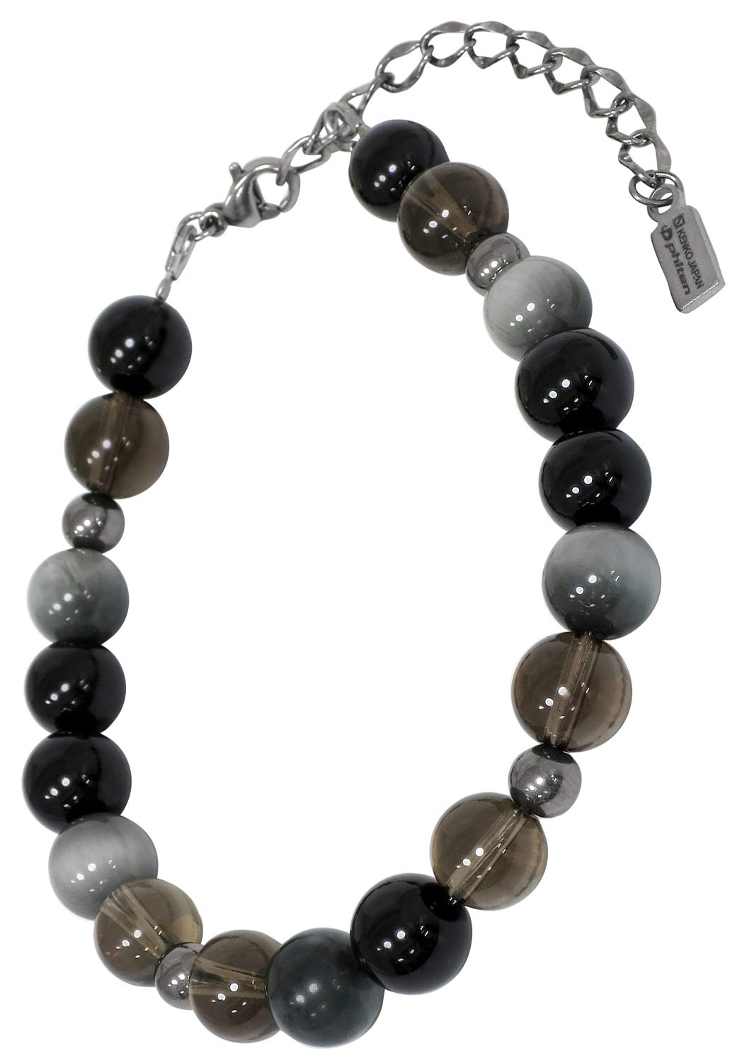 

Phiten Limited Edition Titanium Natural Stone Bracelet with Smoky Quartz, Onyx, and Eagle Eye, 8mm, Approximately 18-23cm Long, Power Stone
