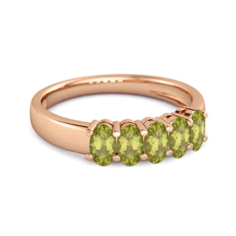Peridot Oval Five-Stone Ring - Sterling Silver Rose Gold Vermeil