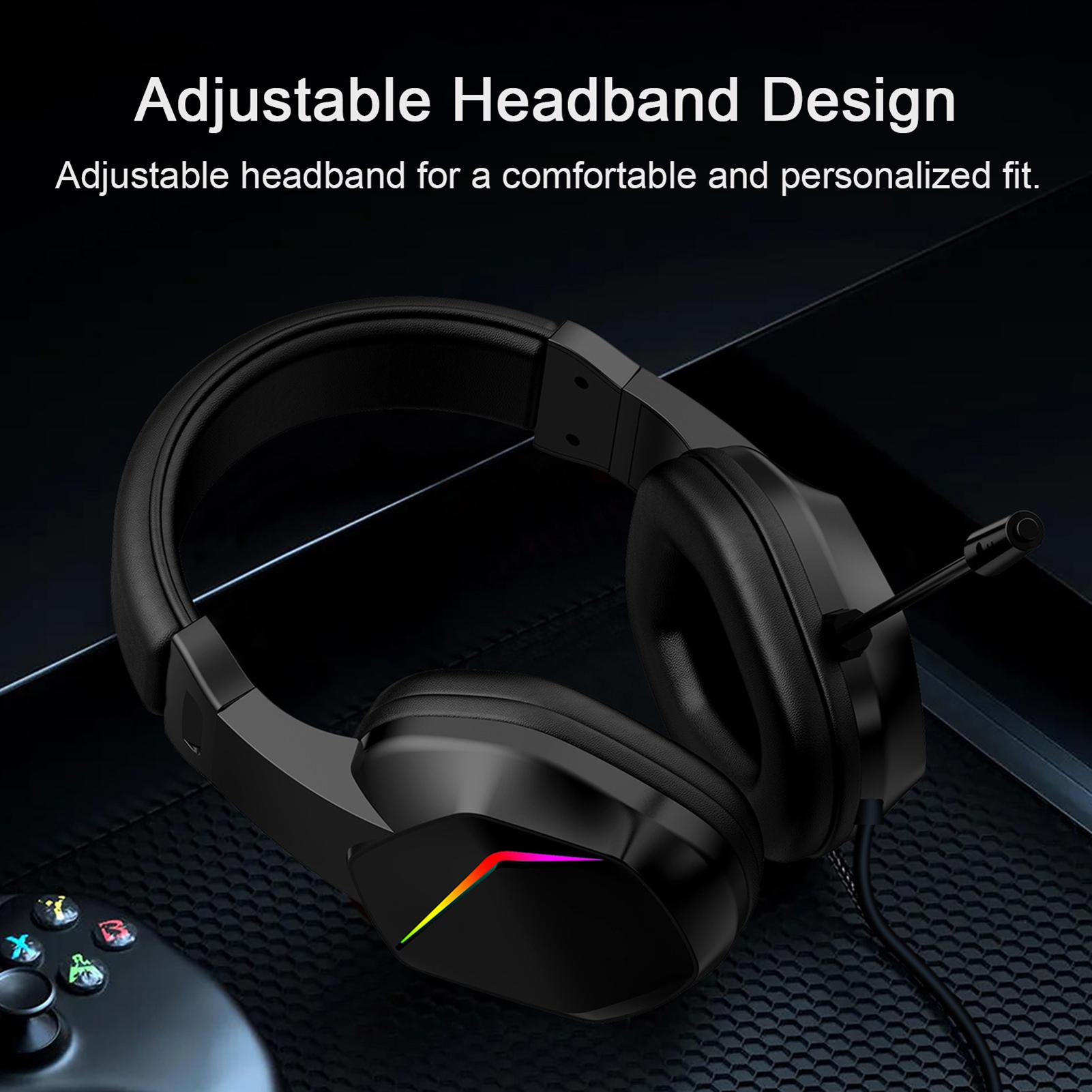

USB Wired Gaming Headset with LED Light, Over Ear Headphones for PC Laptop, Noise Cancelling Mic, 40mm Driver for