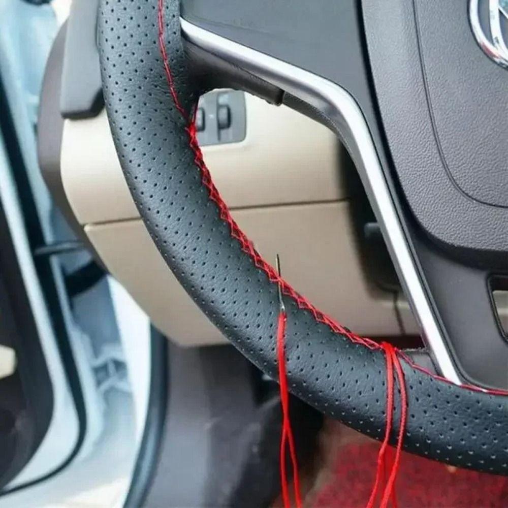Microfiber Leather Auto Steering Wheel Protector Hand-Stitched Steering Wheel Cover All Seasons