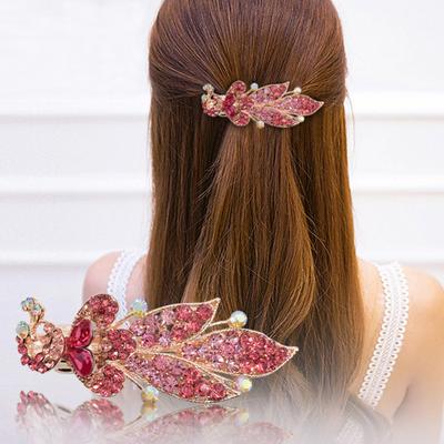 Hair Clip Different Shape Faux Rhinestone Inlaid Alloy Shiny Hair Barrette for Girl