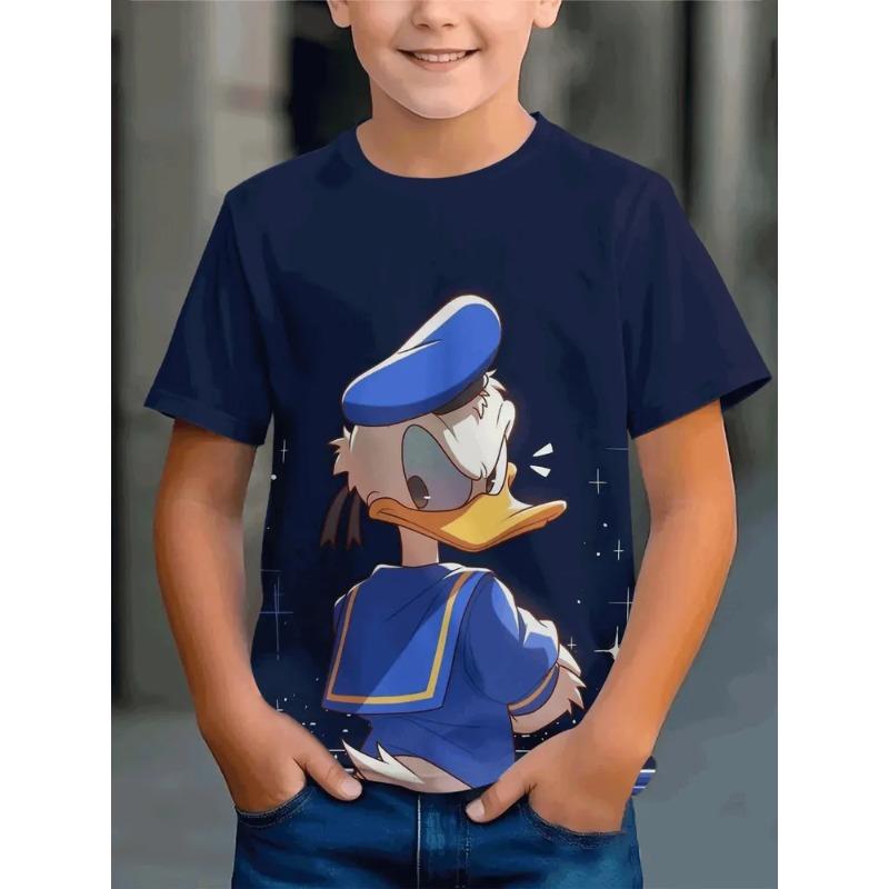 Modisches Bedrucktes Kurzarm Lockeres Rundhals Oberteil Einfache T-Shirts Jungen