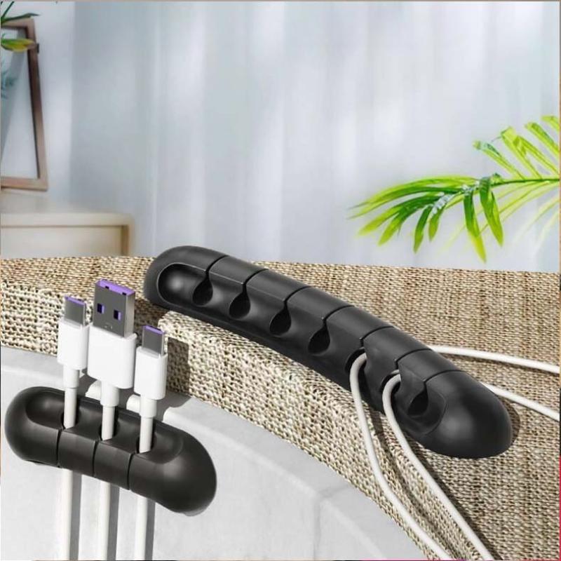 7-hole cable manager USB cable fixed hub self-adhesive power cord fixed clip headphone winder