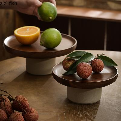 Piatto Frutta in Legno Piedi Alti Vassoio Torta Pasticceria Pane Snack Vassoio Contenitore Caramelle Cucina di Casa Semplice Stoviglie Piatti Snack Dessert