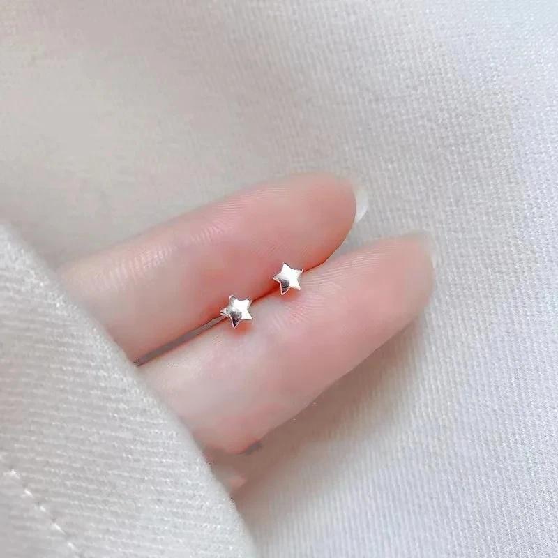 Korean Mini Small Heart Stars Stud Earrings For Women Student Teen Simple Tiny Minimalist Silver Color Ear Piercing Jewelry