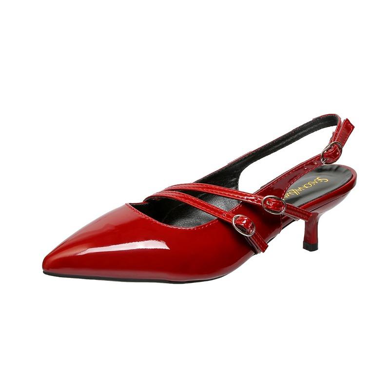 Fashion Sexy Buckle Designer Womens Heels Elegant Slingback Sandals 2025 Patent Leather Comfortable Non-slip Dress Womens Stiletto Heels