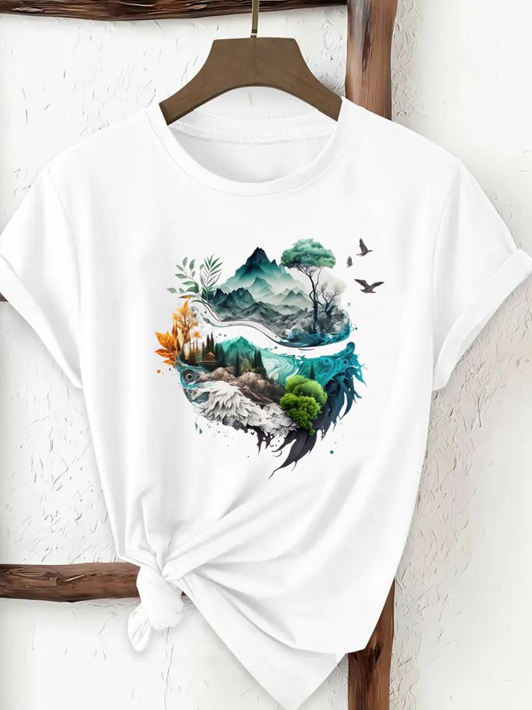 (Asian Size) Print Tee Top Women Woman Fashion Clothing T Shirt  Female Sweet Butterfly Style Short Sleeve Graphic T-shirts