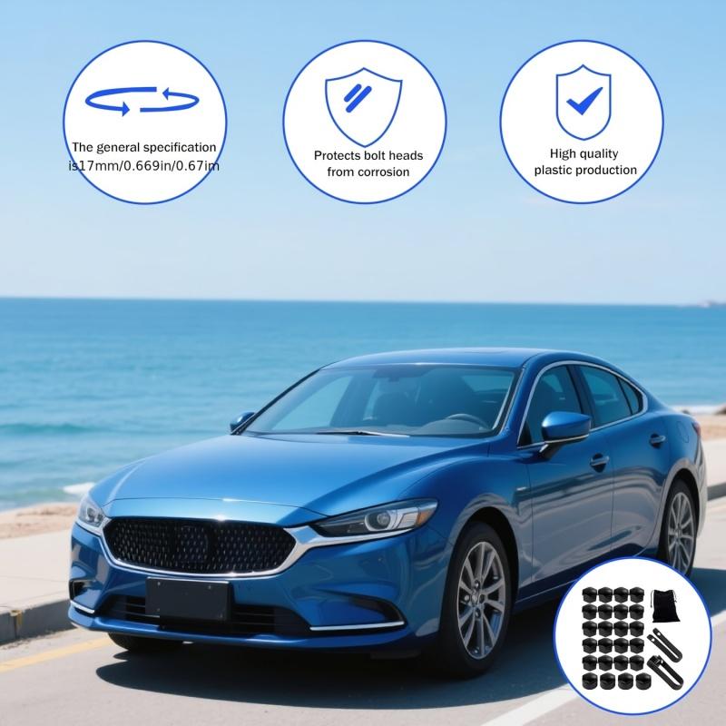 26Pcs Universal 17mm Plastic Car Wheel Nut Covers Bolt Cap Tire Screw Cap Wheel Hub Decorative Shell Nut Protective Cover