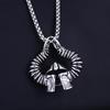 Trendy Men's Titanium Wheat Ear Cross Pendant Necklace with Long Pearl Chain