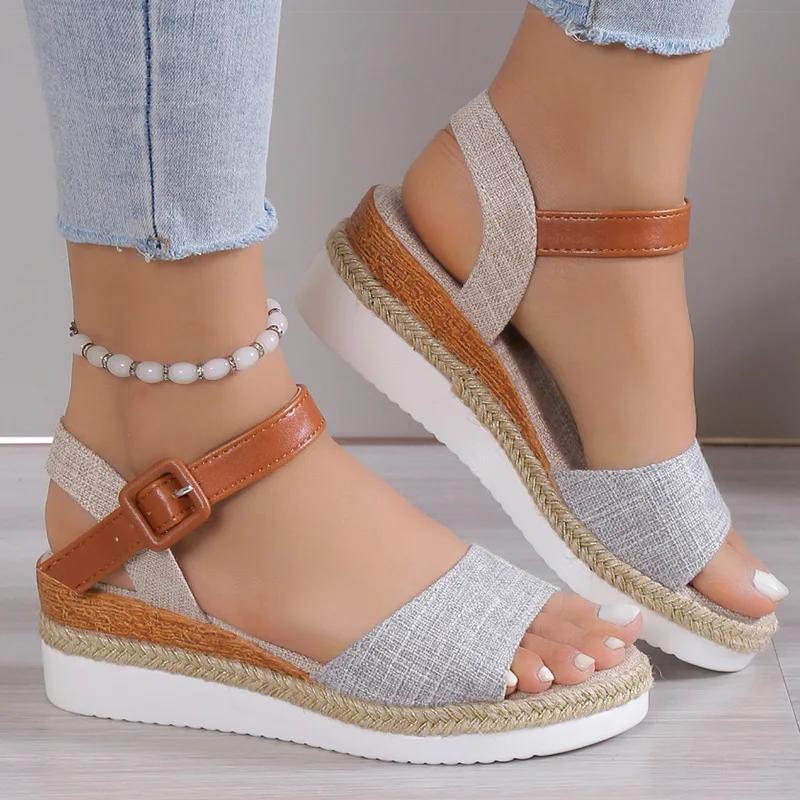 Women's Sandals Peep Toe Heels Sandals Summer Wedges Shoes Woman Low Platform Heeled Sandalias Mujer Summer Shoes Women Footwear