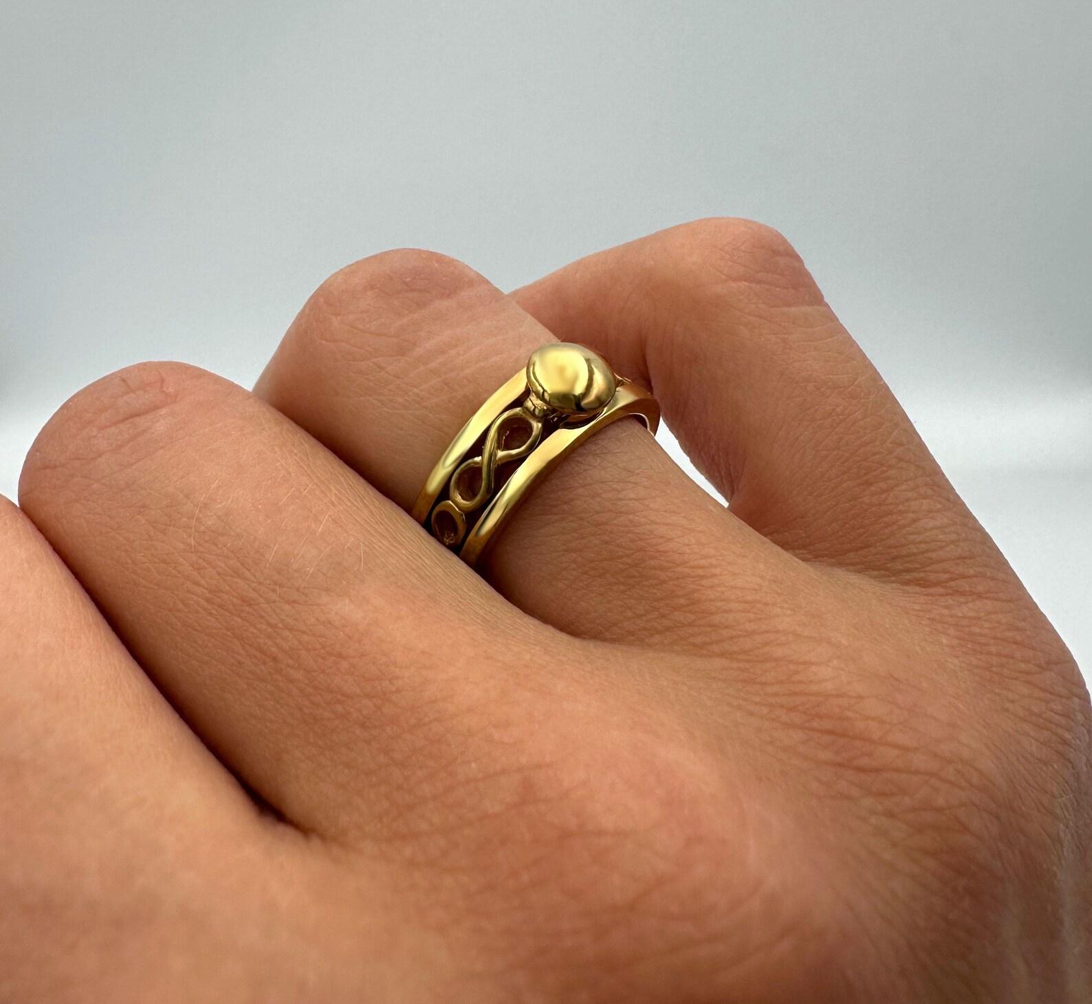 

Элегантное кольцо с покрытием из 24-каратного золота с узором «бесконечность» – ручная работа, уникальный дизайн US 6 жёлтый