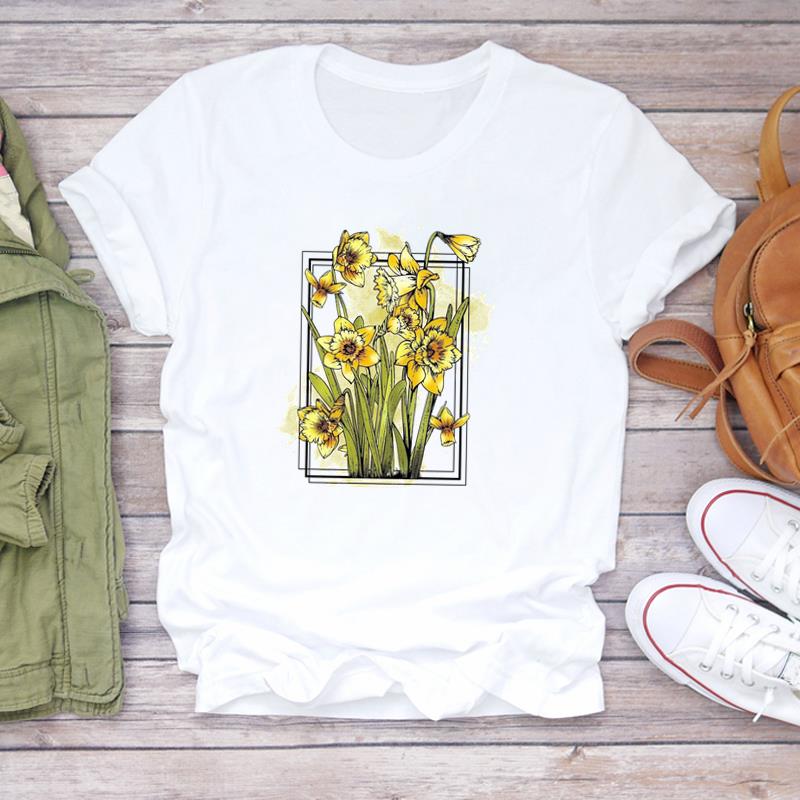 

(Европейский размер) Милая футболка 90-х Сладкий цветочный тренд Милая одежда С коротким рукавом Женская с принтом Дама Женская Мода Футболка Повседневная Графическая футболка S