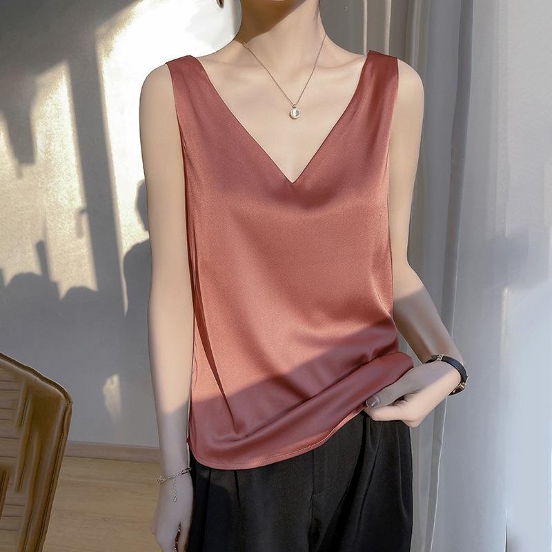 Women S Loose Fit V Neck Wide Strap Camisole French Style Ice Silk Top