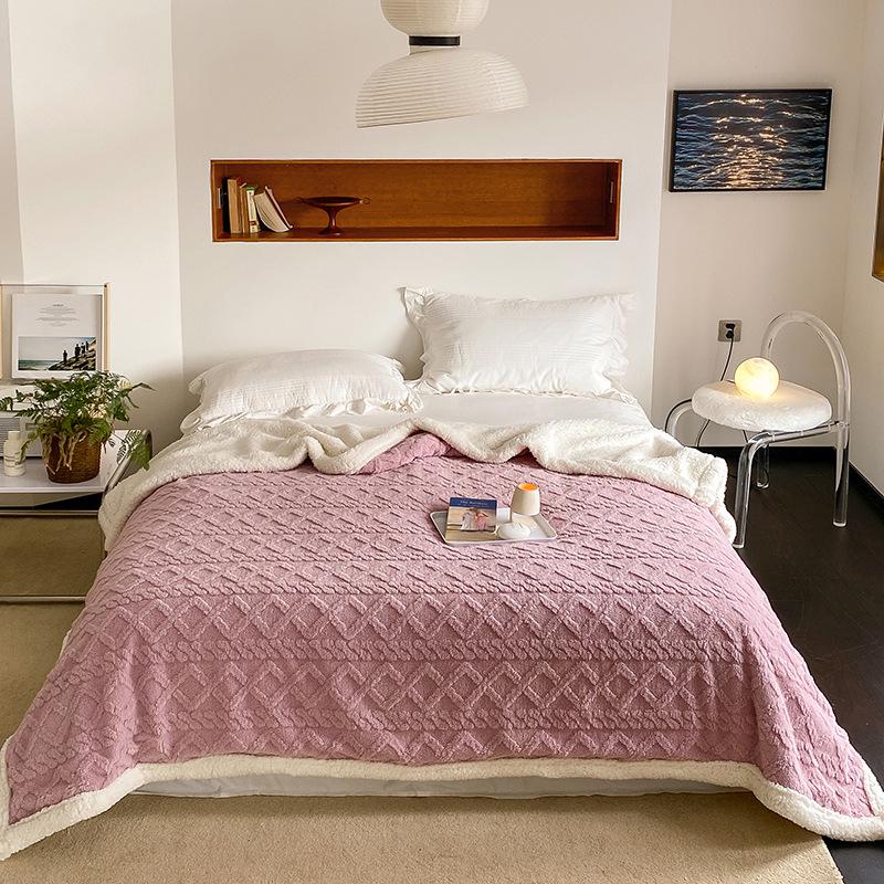 Exclusive Warm Lamb Fleece & Velvet Taffeta Blanket - Custom Thickened Solid Color