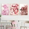 Moderní rostlina Květinové jádro Svěží estetické dekorativní plakáty do obývacího pokoje Růžová pivoňka nástěnné umění Obraz plakát Tisk