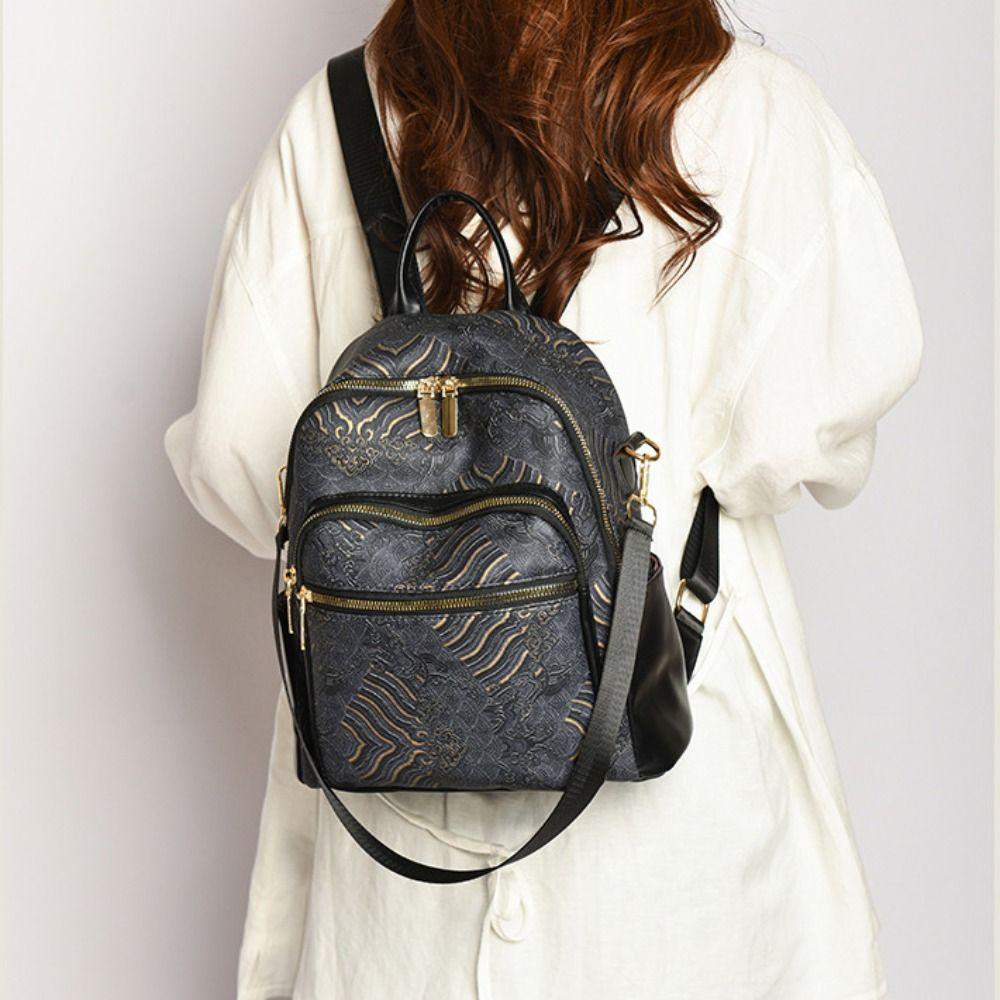 Top Handle Ethnic Style Shoulder Bag Pu Mini Travel Backpack Japanese Women Casual Backpack  Women