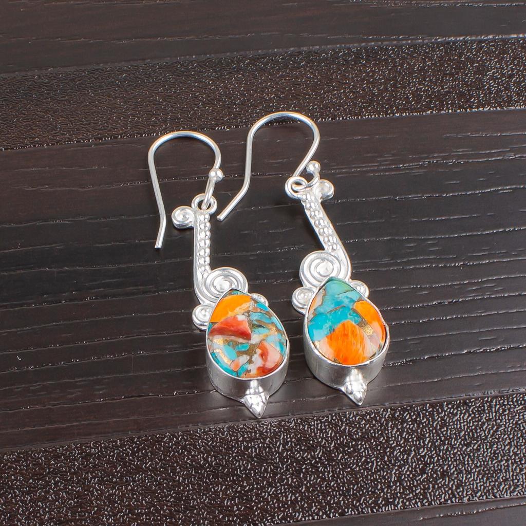 925 Sterling Silver Spiny Oyster Gemstone Elegant Jewelry Earrings For Birthday EE-37-34