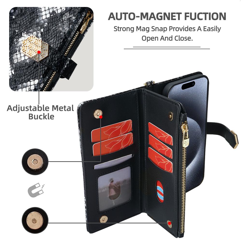 For OnePlus Nord 5 5G/Ace 5 Ultra 5G Case Snake Skin Texture PU Leather Phone Wallet Cover with Shoulder Strap
