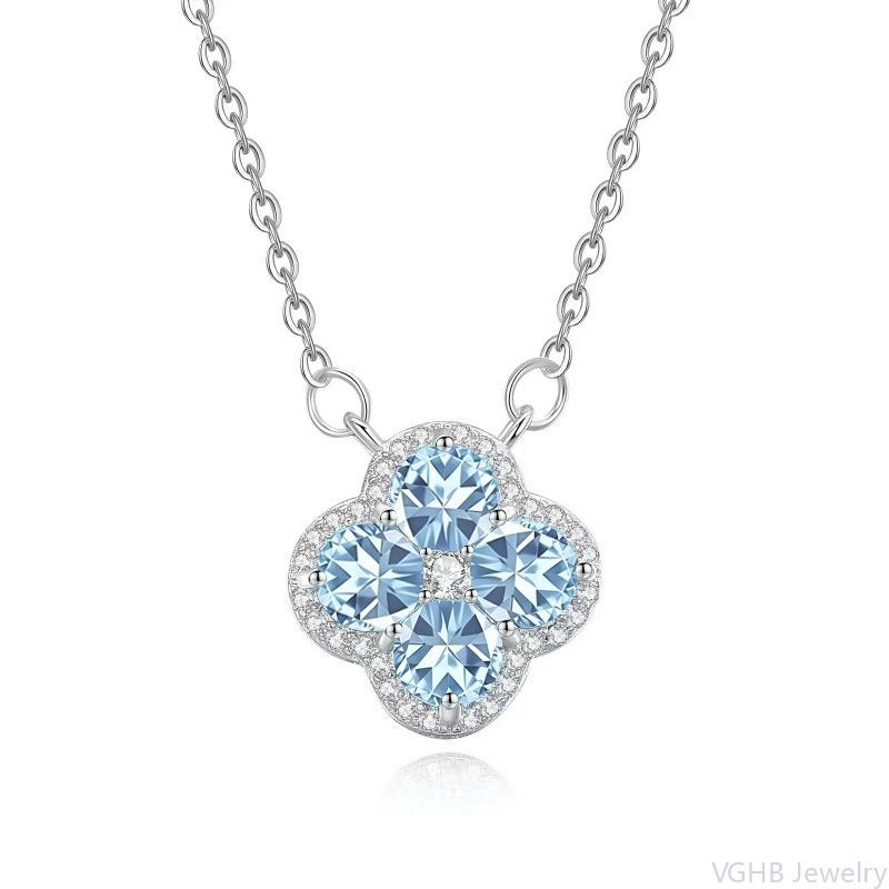 S925 Sterling Silver Natural Stone Clover Necklace Women's Simple Niche Design Heavy Industry Clavicle Chain