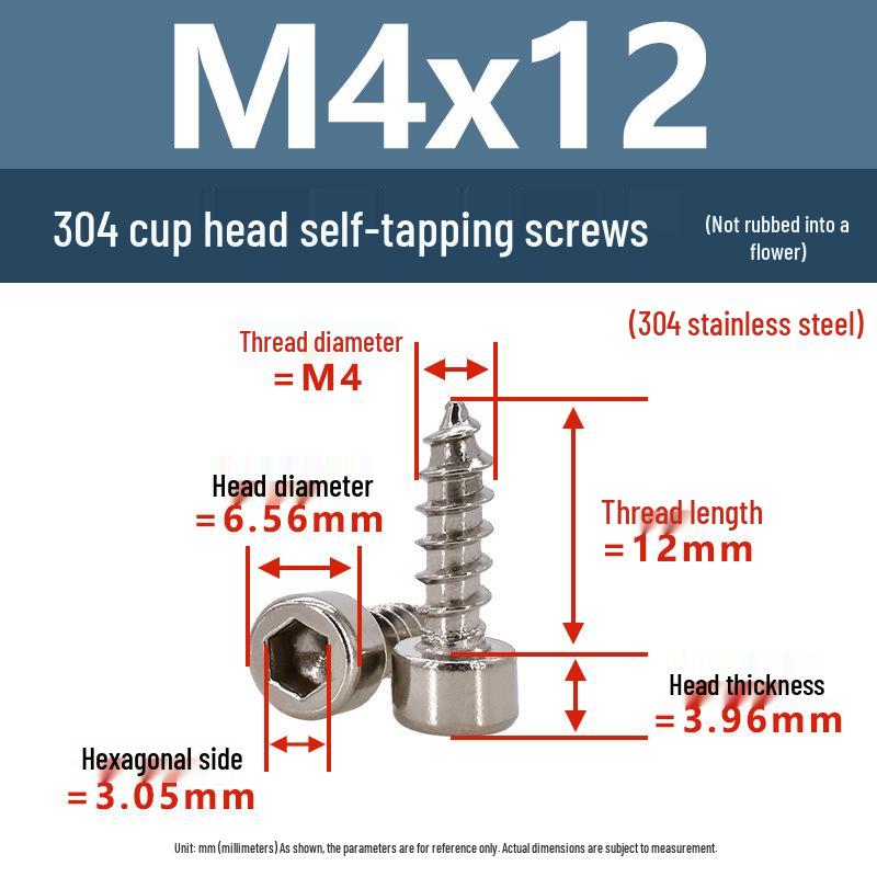 304 Pan Head Self-Tapping Coarse Thread Screw M1.7-M6 with Hex Socket