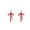 Simple Red Ribbon Bow Earrings Light Titanium Alloy Ear Hook Fashion Jewelry for Women