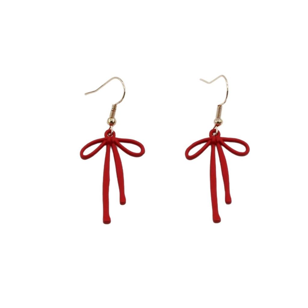Simple Red Ribbon Bow Earrings Light Titanium Alloy Ear Hook Fashion Jewelry for Women