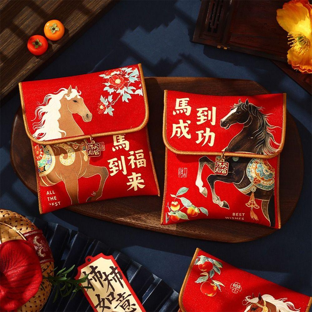 Stoff Glücksgeldbeutel 2026 Pferdejahr Rote Umschläge Geschenktüte Rote Päckchen Frühlingsfest