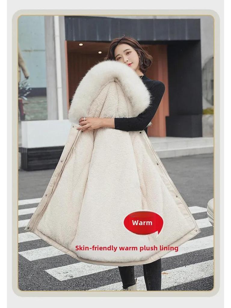 Women's Casual Mid-Length Korean Style Cotton Jacket with Fur Collar