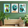 3pcs Funny Abstract Cat Canvas Wall Art Whimsical Futuristic Atomic Cats Posters Prints Modern Medieval Geometry Wall Decor Pictures for Living Room