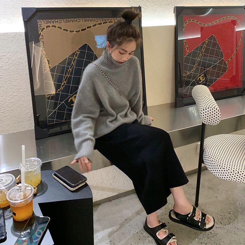 Slim-Fitting Women's French Style Elegant Knitted Midi Skirt Autumn Winter Non-Slit Bodycon A-Line Pencil Skirt