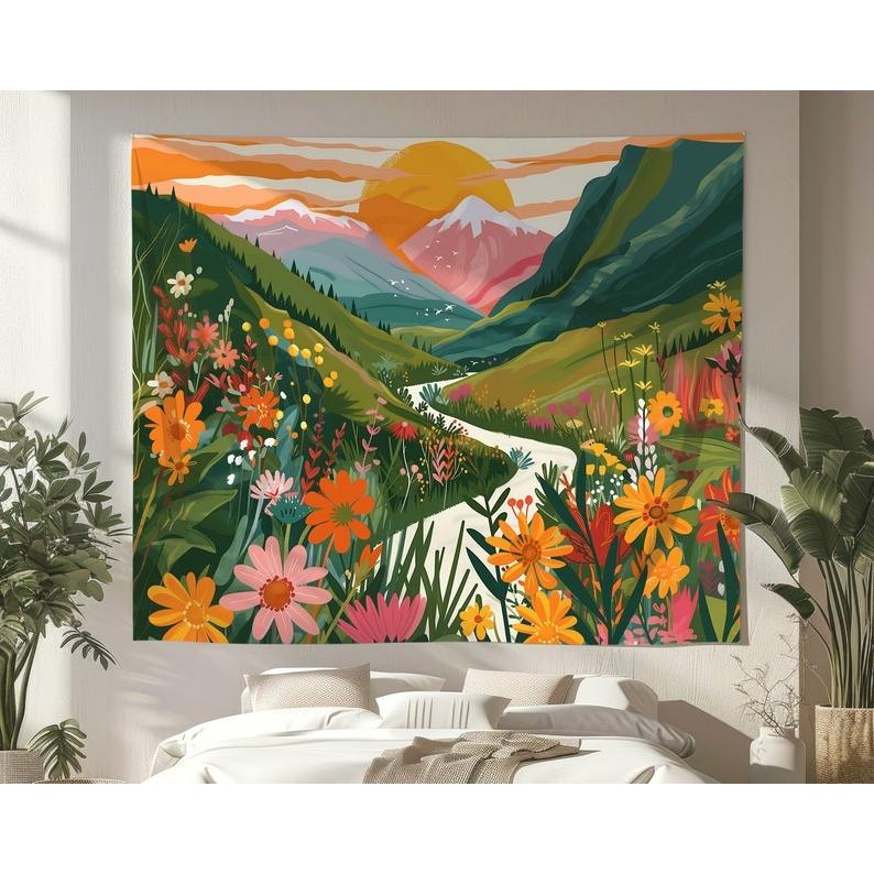 Sunset mountain view tapestry 75x100 чёрный