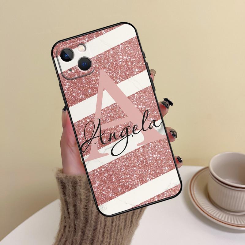 Personalised Name Initial Marble Pink Phone Case For iPhone 15 14 13 12 11 16 Pro Max Mini X XS XR Max 7 8 Cover Funda