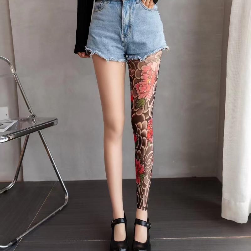 Flower leg leggings, women's thin design, anti hook silk, niche creative, bare leg artifact, sexy spicy girl pantyhose