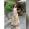 Hepburn style suspender dress summer 2026 new French celebrity temperament waist thin medium and long pleated skirt