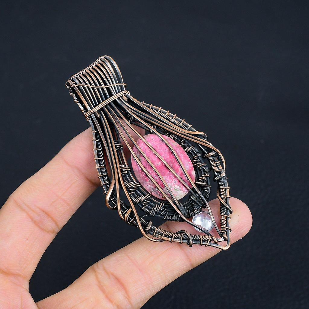 Pink Thulite Pendant Gemstone Jewelry, 999 Copper Wire Wrapped Pendant, Handmade Jewelry Birthstone Pendant, Gift For Him