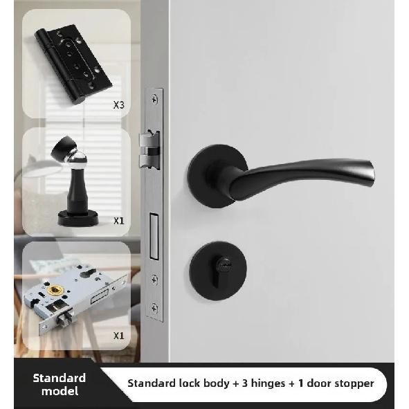 Black American Style Indoor Door Lock, Integrated Magnetic Silent Wooden Door Handle, Universal Home Bedroom Lock